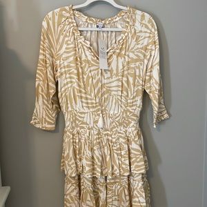 Patrons of Peace smocked tiered beige print dress